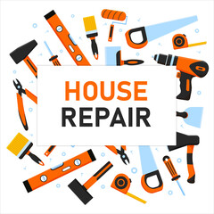 Construction tools. Home repairs.Repair service banner. Vector.