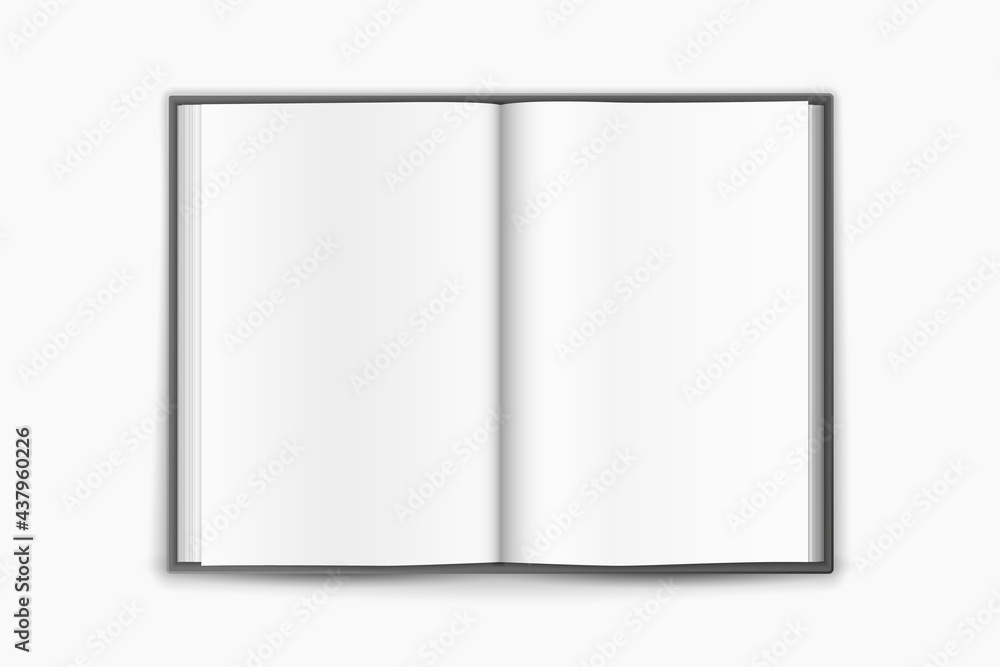 Open empty book template. Blank white blank pages for notes and ...