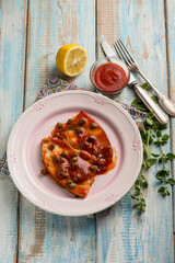 Poster - sword fish with tomato sauce caper and fresh oregano