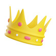 Yellow crown decorated with pink and white diamonds 3d render illustration.