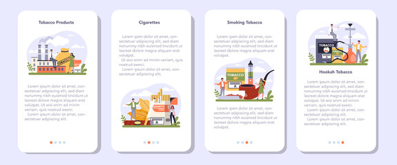 Tobacco production industry sector of the economy mobile application banner set