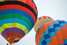 Many Colorful Hot Air Balloons Taking Off And Landing At Aeronautics Festival In Kyiv, Ukraine
