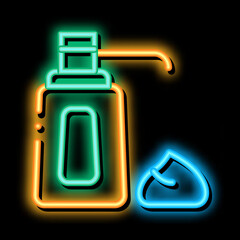 Sticker - cream bottle neon light sign vector. Glowing bright icon cream bottle sign. transparent symbol illustration