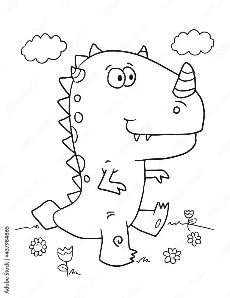 Cute Dinosaur Coloring Page Vector Illustration Art Stock Vector ...