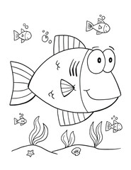 Wall Mural - Cute Fish Coloring book Page Vector Illustration Art