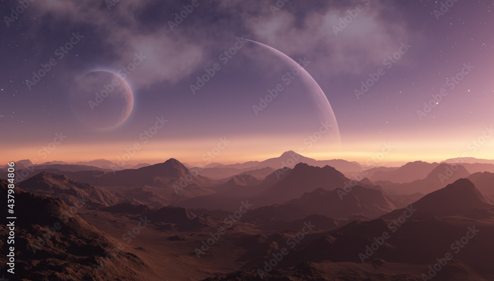 3d rendered Space Art: Alien Planet - A Fantasy Landscape with purple ...
