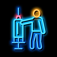 Sticker - large syringe neon light sign vector. Glowing bright icon large syringe sign. transparent symbol illustration