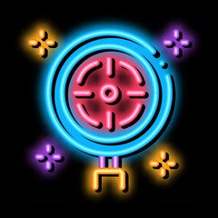 Sticker - target detection neon light sign vector. Glowing bright icon target detection sign. transparent symbol illustration