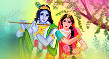 Radha Krishna, Lord Krishna, Radha Krishna Painting With Colorful Background