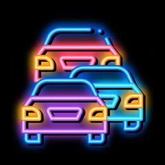 Poster - stream of cars neon light sign vector. Glowing bright icon stream of cars sign. transparent symbol illustration