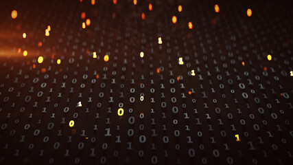 Wall Mural - matrix of binary code with red illuminating symbols 3d render