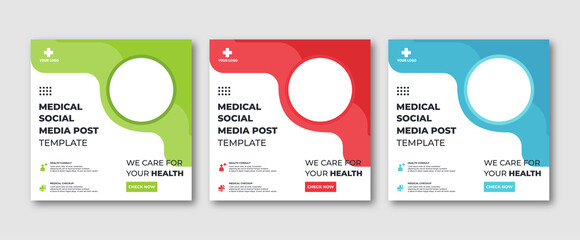 Wall Mural - editable instagram post template modern background. promotional web banner for medical healthcare po