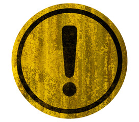 Wall Mural - Hazard warning symbol rustic texture with exclamation mark on white background. Hazard warning attention sign with exclamation mark symbol. Worn and corroded metal