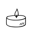Burning tea light candle isolated on white background. Vector hand-drawn illustration in doodle style. Suitable for cards, logo, decorations.