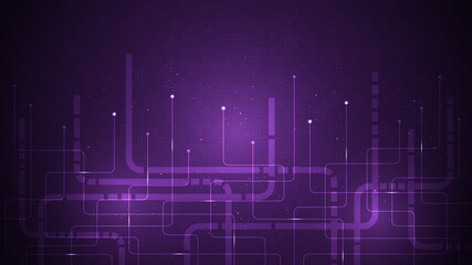 Wall Mural - Electronic circuit design on a dark purple background.