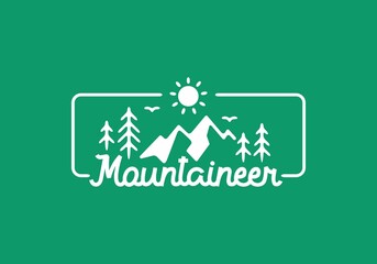 Wall Mural - white green color of line art mountaineer badge