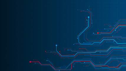 Wall Mural - electronic circuit design on a dark blue background.