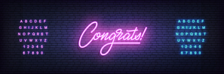 Wall Mural - Congrats neon template. Glowing neon lettering Congratulations sign