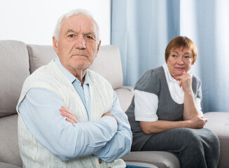 Wall Mural - Elderly couple quarrel and find out relationship at home