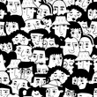 Monochrome seamless pattern with people faces of different ethnicity. Crowd of men and women. 