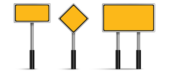 Wall Mural - Set of Blank yellow road signs, Traffic signs on white background