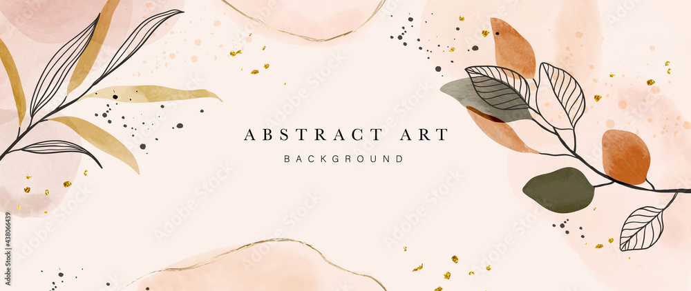 Abstract art gold tropical leaves background vector. Luxury wallpaper with watercolor, tropical leaf framed, palm leaf, flower,Vivid foliage, exotic green and gold brush glitter - obrazy, fototapety, plakaty 