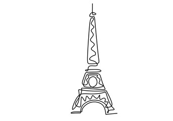 Wall Mural - Continuous line of Eifel tower in paris. One single line of Eifel tower in paris isolated on white background.