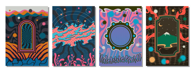 Canvas Print - Abstract Background Set, Psychedelic Art Vector Illustrations, Psychedelic Colors and Abstract Patterns