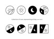 Morning, day and night illustrations, 8 types of icon collections (line drawing, black)