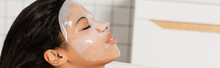 Young African American Woman With Sheet Mask On Face Lying In Bath, Banner
