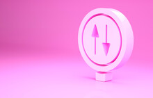 Pink Road Sign Warning Two Way Traffic Icon Isolated On Pink Background. Minimalism Concept. 3d Illustration 3D Render