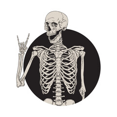 Human skeleton posing isolated over black background vector