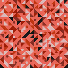 Red Geometric And Avant Garde Pattern. Seamless Triangles And Circles Ornament. Art Decor Red Shapes Wallpaper.