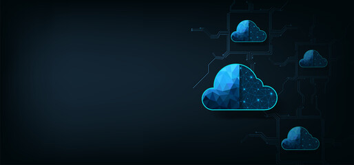 Leinwandbilder -  Cloud computing concept.Cloud storage with data protected exchange  Cloud computing, big data center, on dark blue background.Cloud Technology illustration concept.