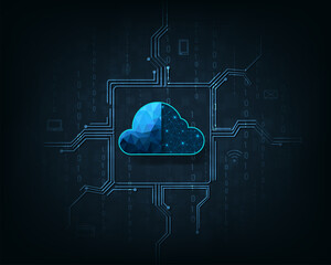 Fototapete - Cloud Technology illustration.Networking concept. High-speed connection data analysis. Technology network for connected devices.cloud computing. big data center, on dark blue background.