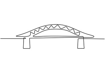 Wall Mural - Giant bridge over river. Continuous one line of bridge drawing design. Simple modern minimalist style isolated on white background.