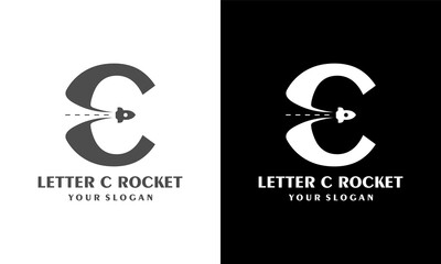 Wall Mural - Ilustration vector graphic of Letter C template logo with rocket launch symbol. Negative space design trends.