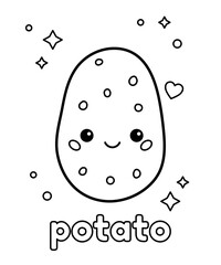 Cute cartoon potato. Coloring page for preschool children. Kawaii vegetable. Healthy food. Vector illustration.