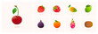 Set of fruits, Modern style vector illustrations. Cherry, Fig, Star fruit, Strawberry, raspberry, Orange, Kiwi, Dragon fruit etc