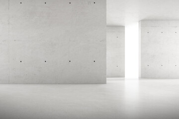 Fototapete - Abstract 3d rendering of empty concrete room with light and shadow on the wall.
