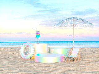 Leinwandbilder - Abstract summer beach scene with a podium background. 3d rendering.