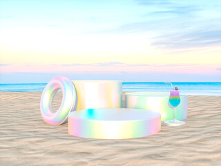 Leinwandbilder - Abstract summer beach scene with a podium background. 3d rendering.