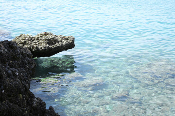 Beautiful view of rocky sea coast on sunny summer day