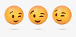 3d Winking emoji face , slight smile winky emoticon closed one eye	
