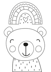 Wall Mural - Coloring pages of animals printable kids activities. Bear head vector illustration rainbow