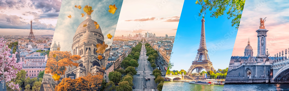 Paris City famous landmarks collage - obrazy, fototapety, plakaty 