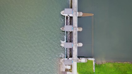 Canvas Print - Dam of Goczalkowice Reservoir near Goczalkowice-Zdroj village in Silesia region of Poland, 4k drone footage