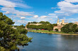 Papal Palace and the Rhone River in Avignon on a summer day, France