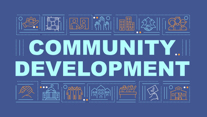 Poster - community development word concepts banner. social group improvement. infographics with linear icons