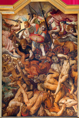  ANTWERP, BELGIUM - SEPTEMBER 4: The Fall of the Rebellious Angels by Frans Floris from year 1554 in the cathedral of Our Lady on September 4, 2013 in Antwerp, Belgium